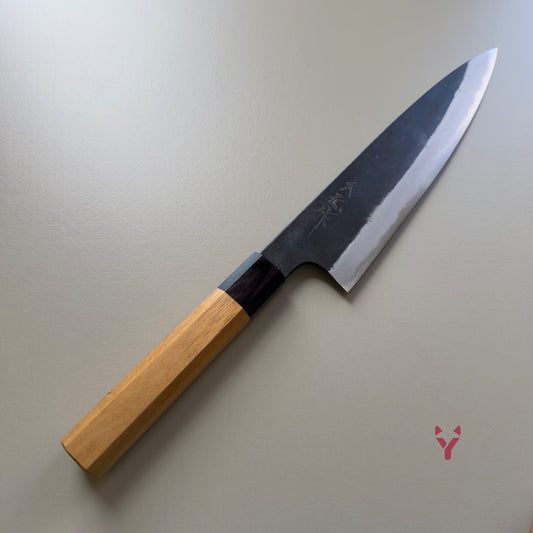 Morihei Hisamoto Gyuto 210mm - Shirogami#2, Kurouchi (Wykończenie Kowalskie)